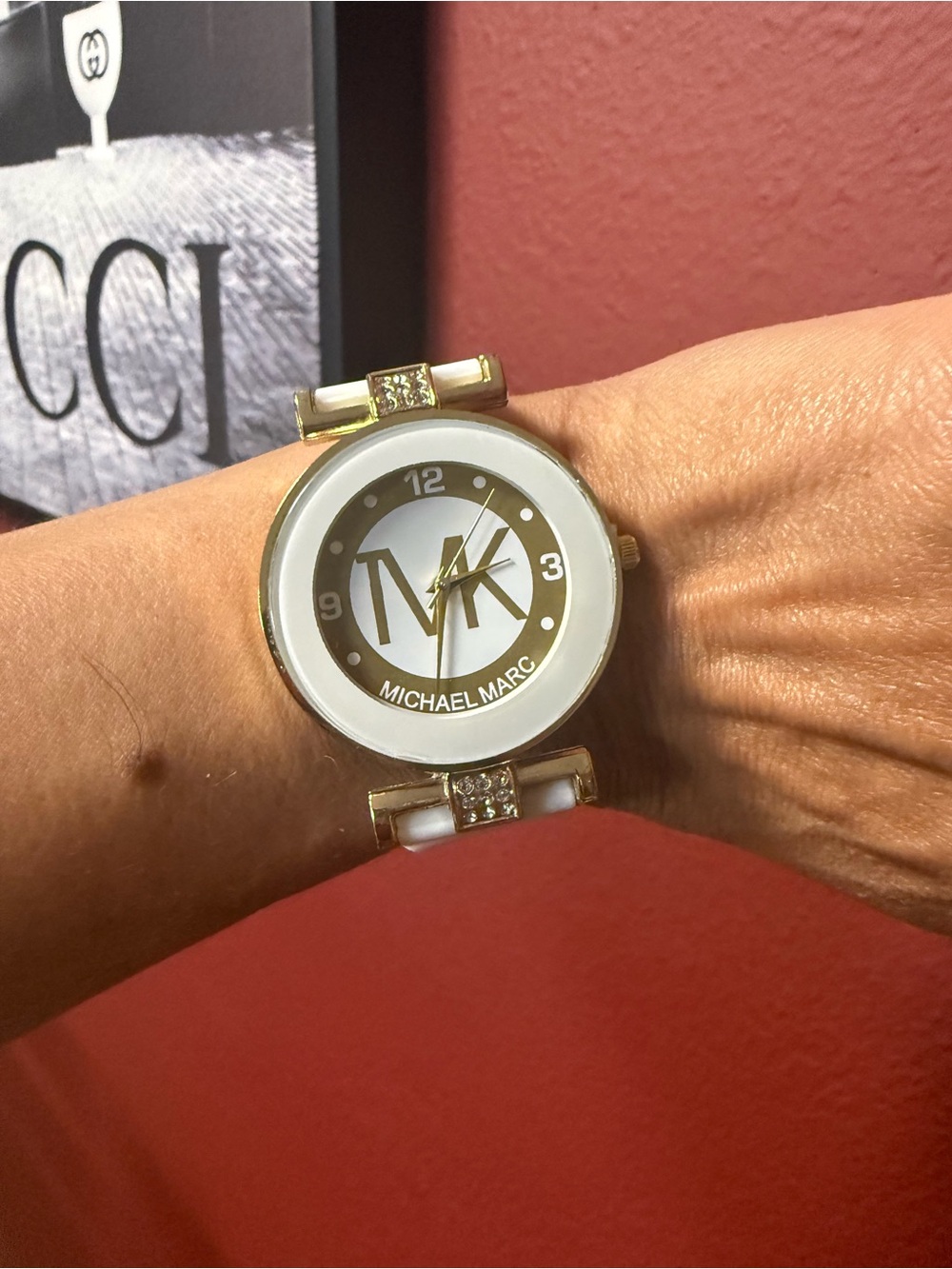 Women's Gold and White Logo Bracelet Watch